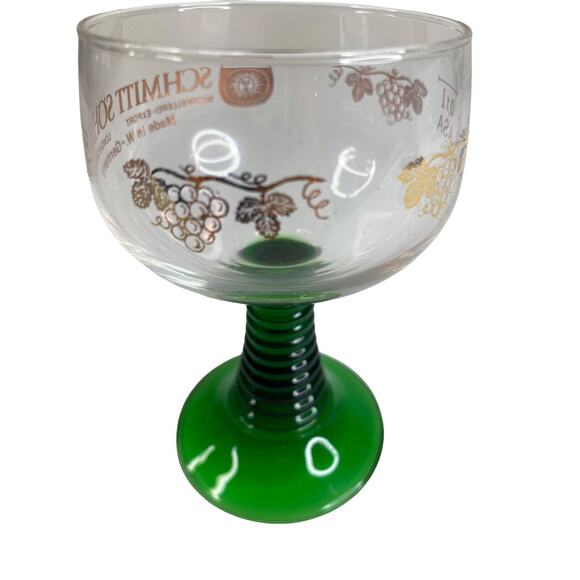 Vintage Luminarc Green Stem Rib Beehive Gold Grapevine Wine Glasses Lot Of 4 - Picture 6 of 6